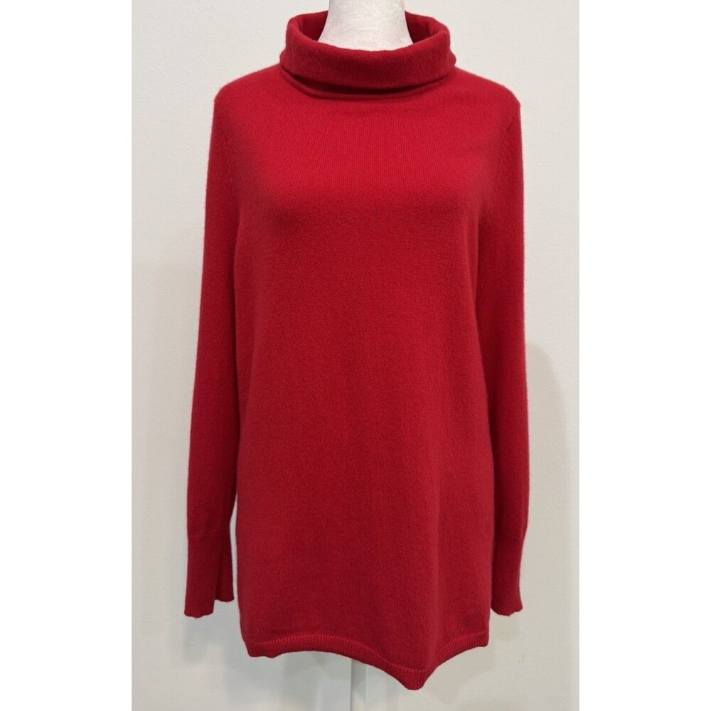 TALBOTS Sz XLp Red 100% Pure Cashmere Funnel Neck Pullover Cozy Sabrina Sweater